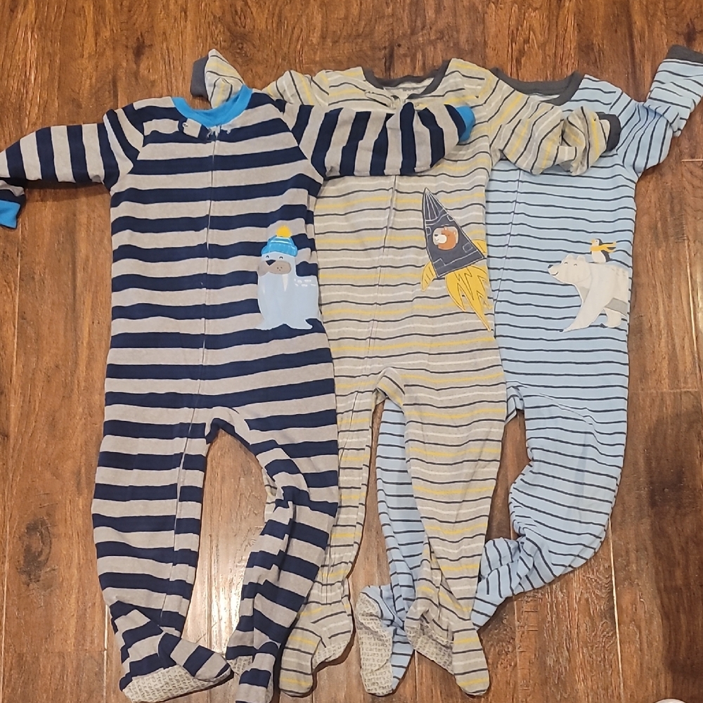 x3 Carter's Kids One Piece Pajamas - Blue, Yellow, and Gray, Size 5T